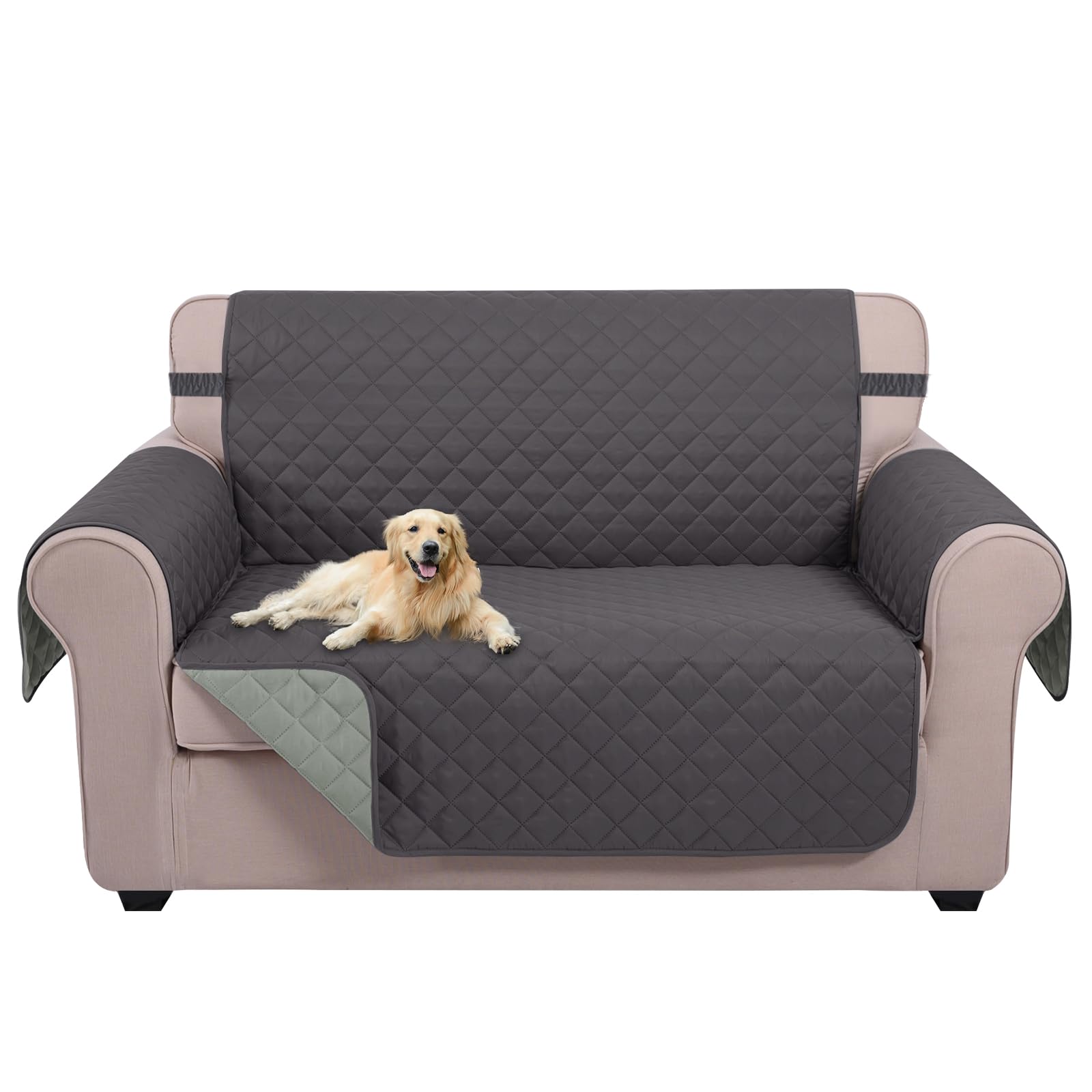 UNICE HOME Reversible Loveseat Cover, Water Resistant Sofa Slipcover Furniture Protector for 2 Cushion Couch (Loveseat, Gray/Light Gray)