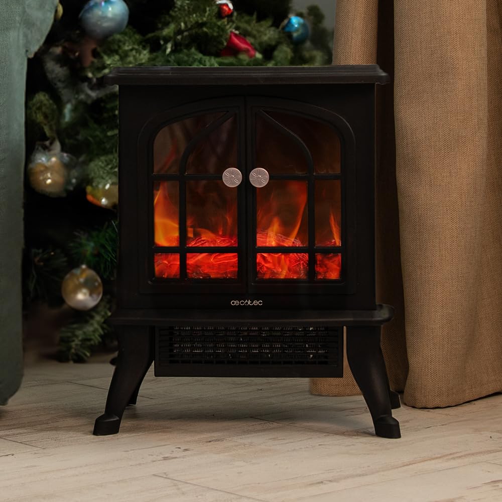 Cecotec Cheminée Électrique sur Pied ReadyWarm 2000 Flames. 2000 W, 2 Niveaux de Puissance, Thermostat Réglable et Contrôle Indépendant des Flammes, Zone de Couverture 25 m2