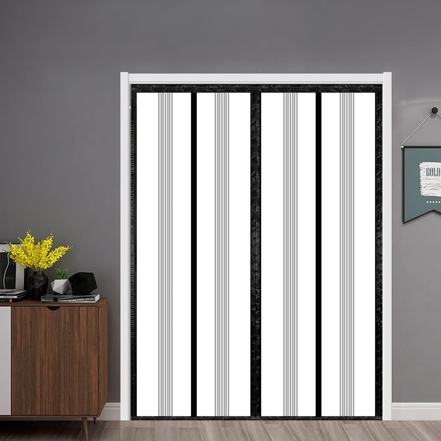 Insulated Door Curtain, Magnetic Thermal Door Cover Screen Door Self-Closing Privacy Magnetic Screen Door Hands Free for Patio, Kitchen, Bedroom, Air Conditioner Room, Fit Doors up to 60" x 80",Black