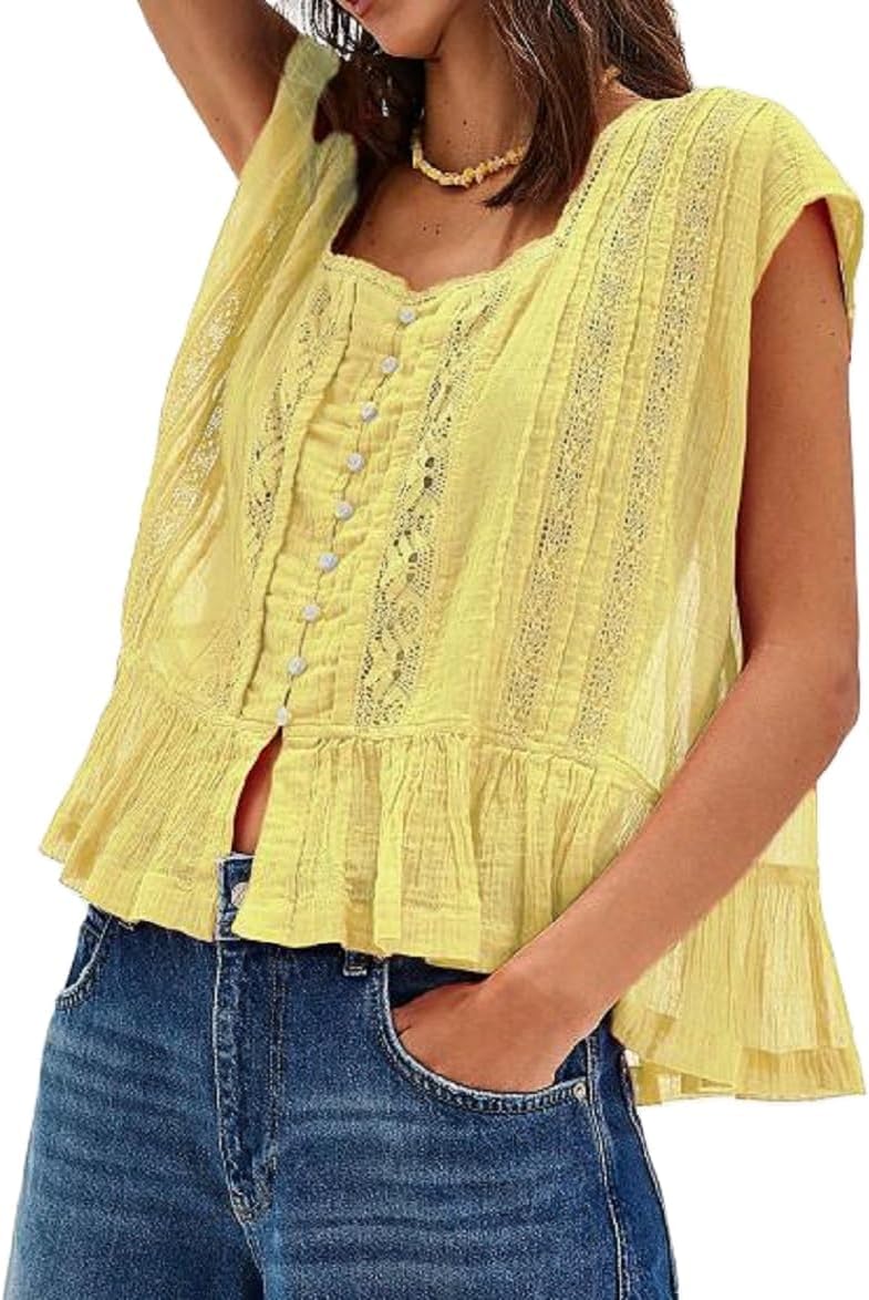 レディース プリーツ クロップタンクトップ ノースリーブ 蝶ネクタイ ベビードール ペプラム シャツ お出かけ ブラウス ゆったり