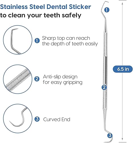 Miniatura 2 de Rascador profesional para tarter dental, 100% acero inoxidable, gancho de doble cara y púa en ángulo, herramienta de escultura de cera y arcilla, 1