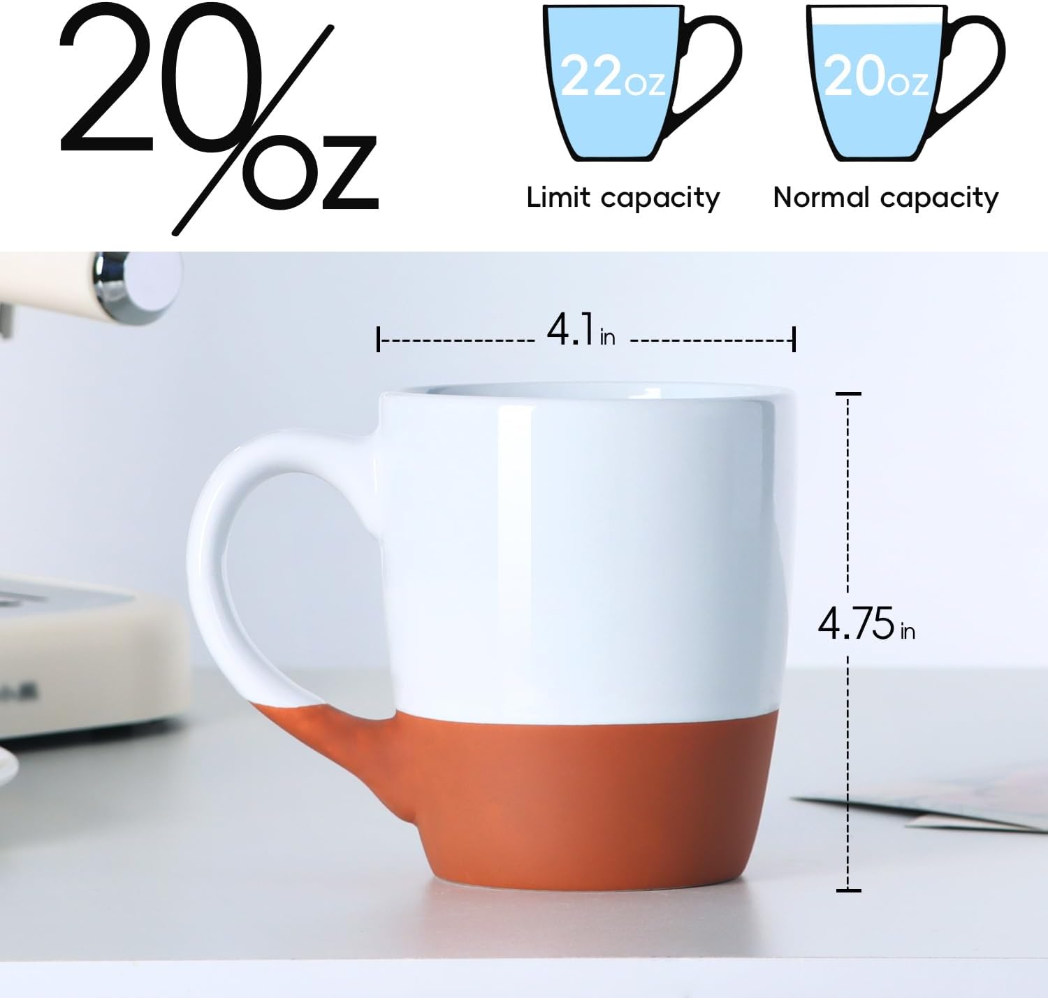 Smilatte 20 OZ Large Coffee Mug, Nice Ceramic Boss Tea Cup with Big Handle for Dad Men Women, Unique Style For Any Kitchen, White-Brown - Image 2