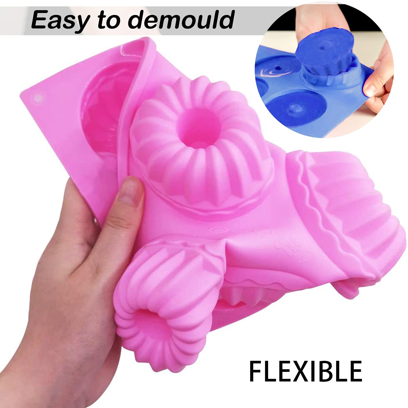 Paquete de 2 moldes de silicona para hornear magdalenas, moldes de silicona para hornear magdalenas, mini tubo para hornear pasteles (rosa, azul)