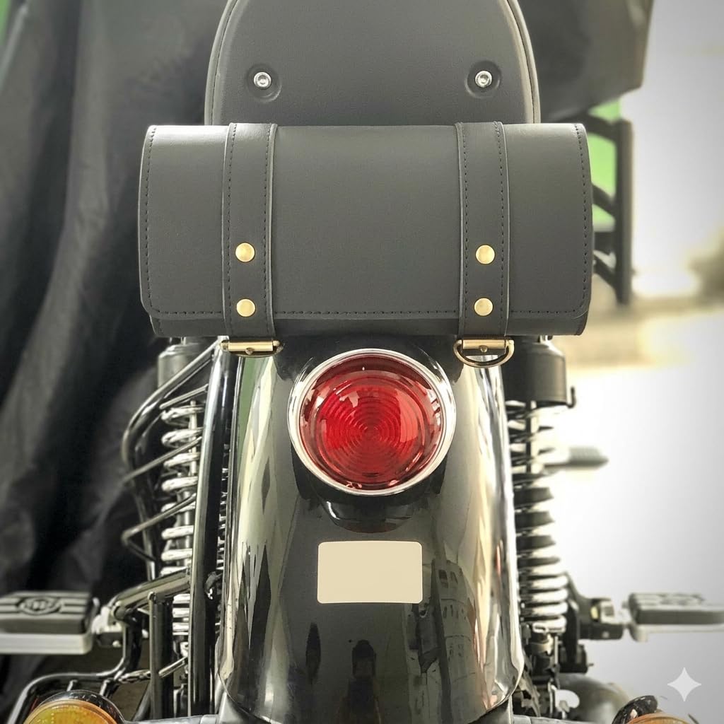 GadiBike Bike Side/Rear Saddle Bag Round Style Tool Bag Storage 2 Strap Closure Black Suitable for RE Classic Desert Storm-image-38