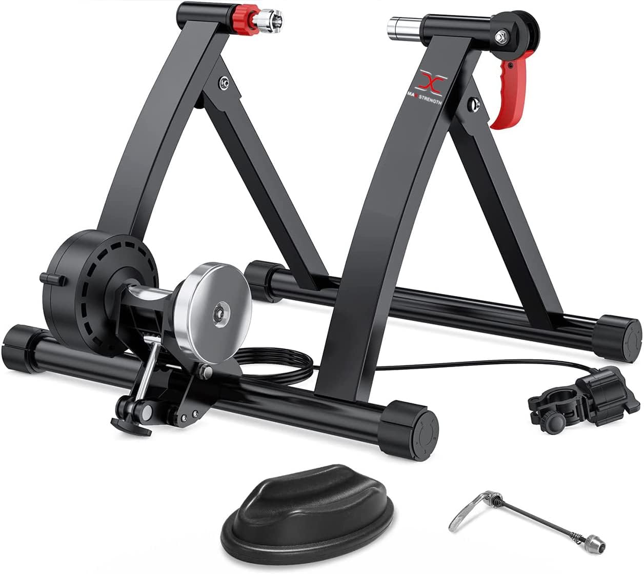 MAXSTRENGTH Bike Stand Trainer for Indoor Cycling Stationary Exercise for Road & Mountain Bikes Magnetic Bicycle Exercise Stand Speed Training FlyWheel Holder Bicycle Stand, Indoor Exercise