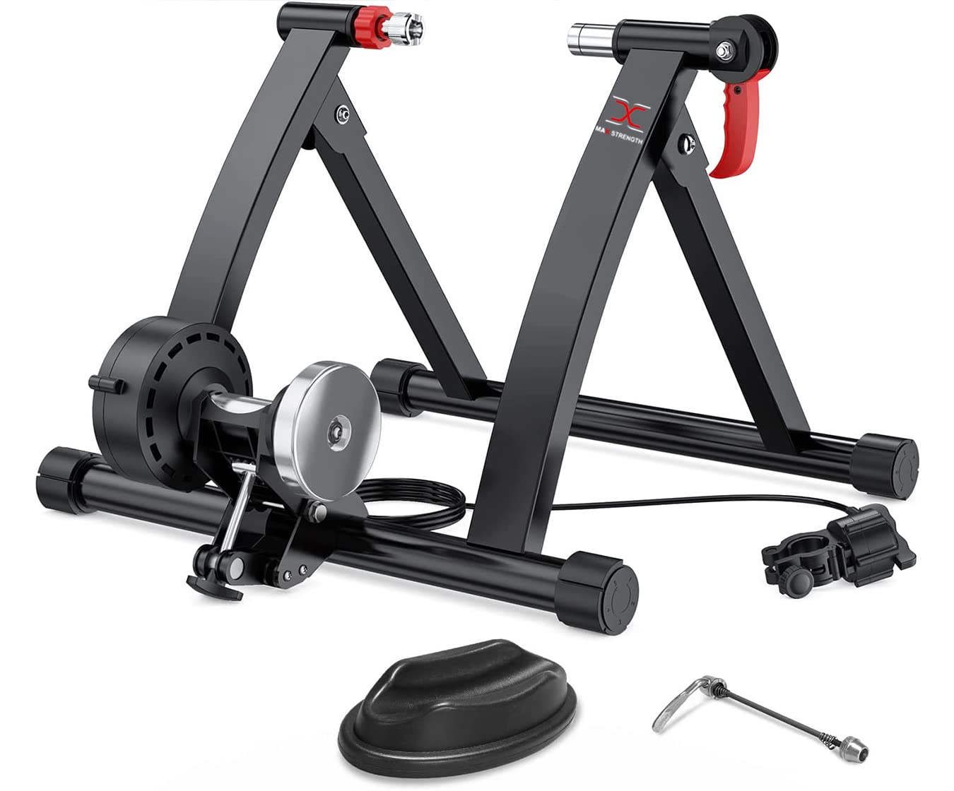 MAXSTRENGTH Bike Stand Trainer for Indoor Cycling Stationary Exercise for Road & Mountain Bikes Magnetic Bicycle Exercise Stand Speed Training FlyWheel Holder Bicycle Stand, Indoor Exercise