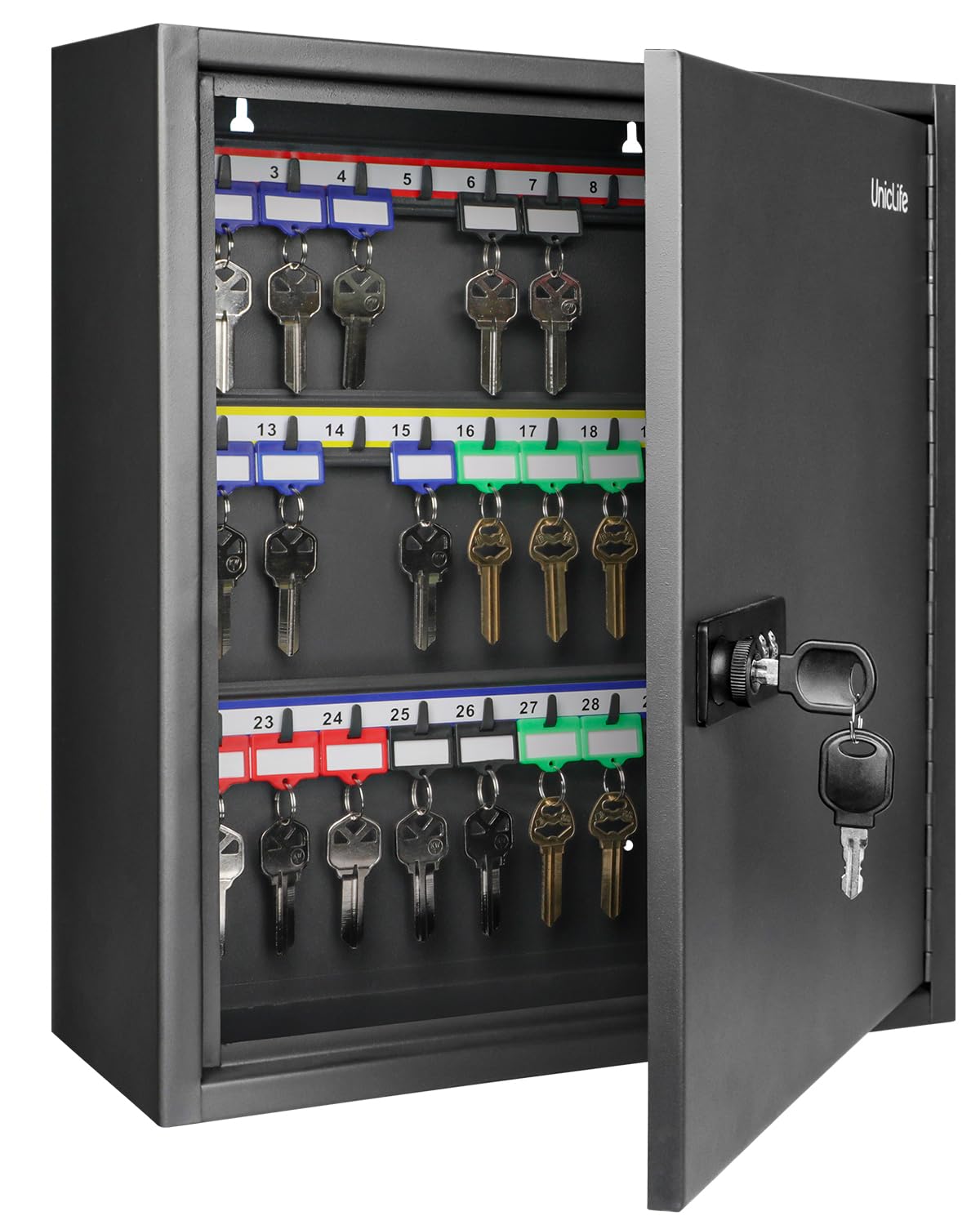 Uniclife 60 Positionen Schlüsselschrank mit Kombination und Schlüsselschloss, schwarz, Digitale Sicherheitsbox