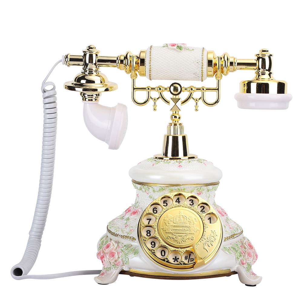 Telefono antico, modello di telefono fisso con quadrante rotante, stile vintage, classico, retrò, decorazione per cabine per finestre, 20 x 19,7 x 19,7 cm, colore: bianco