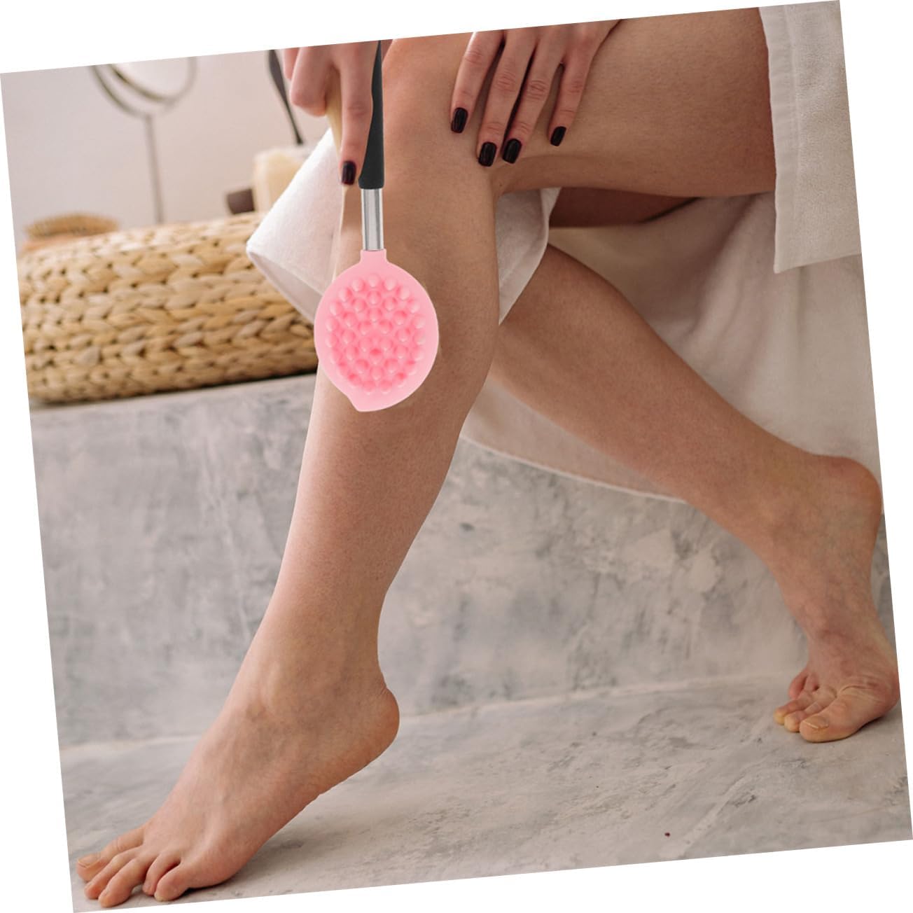 2pcs Silicone Back Scrubber for Body Exfoliation Long Handle Bath Brush Soft Dual-Sided Body Massager for Men and Women for Wet Dry Brushing Pink