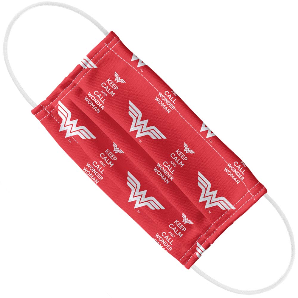 Popfunk Wonder Woman Keep Calm and Call Pattern 1-Ply Reusable Face Mask Covering with Adjustable Nose Wire, Unisex