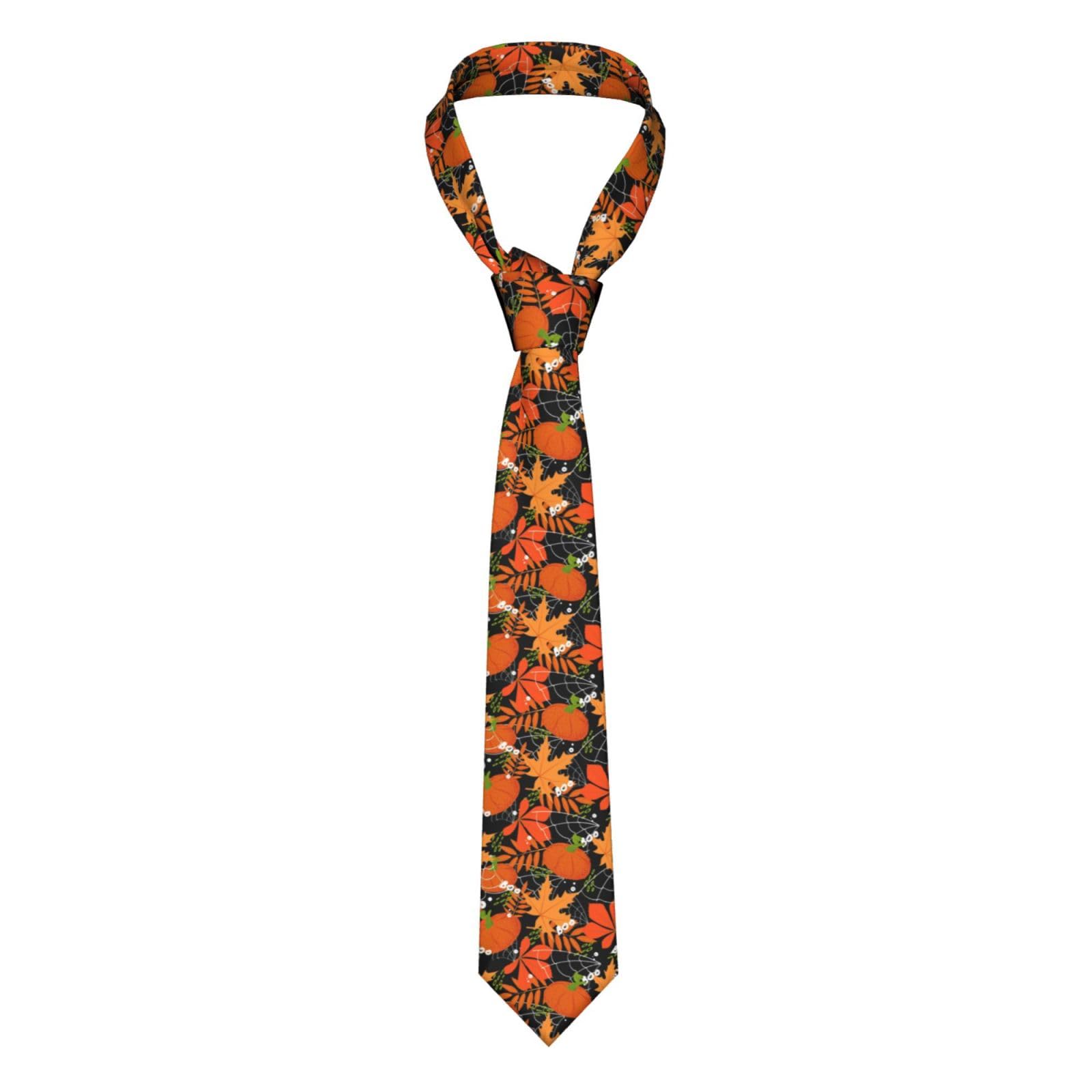 Oudrspo Cobweb Autumn Pumpkin Men's Tie Necktie Funny Novelty Brown Black Music Notes Necktie s for Men Formal Party