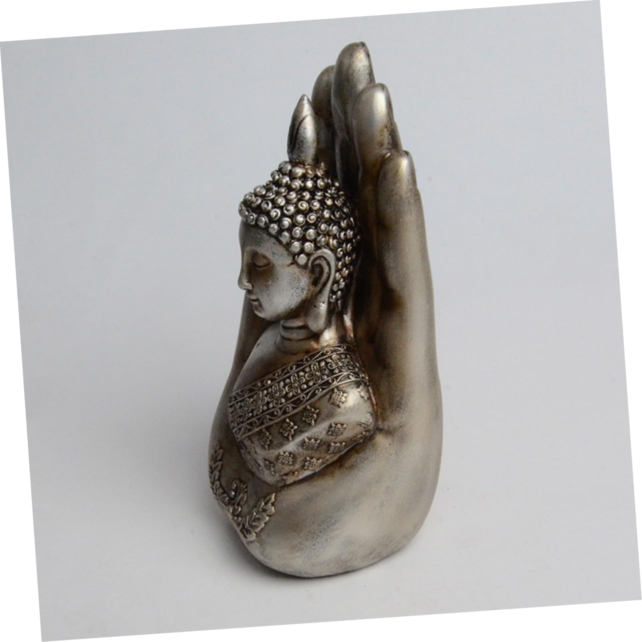 Adorno de Figura de Buda de Resina Plata para Hogar y Oficina