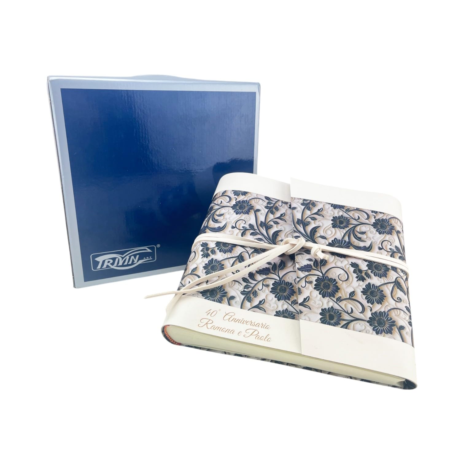 Album fotografico-Double Garden-in tessuto stamp.3D anche all'interno,con fasce in ecopelle LUX personalizzabile.Classico velina Matrimonio Regalo Wedding Anniversario Nozze Argento Oro Laurea Mamma