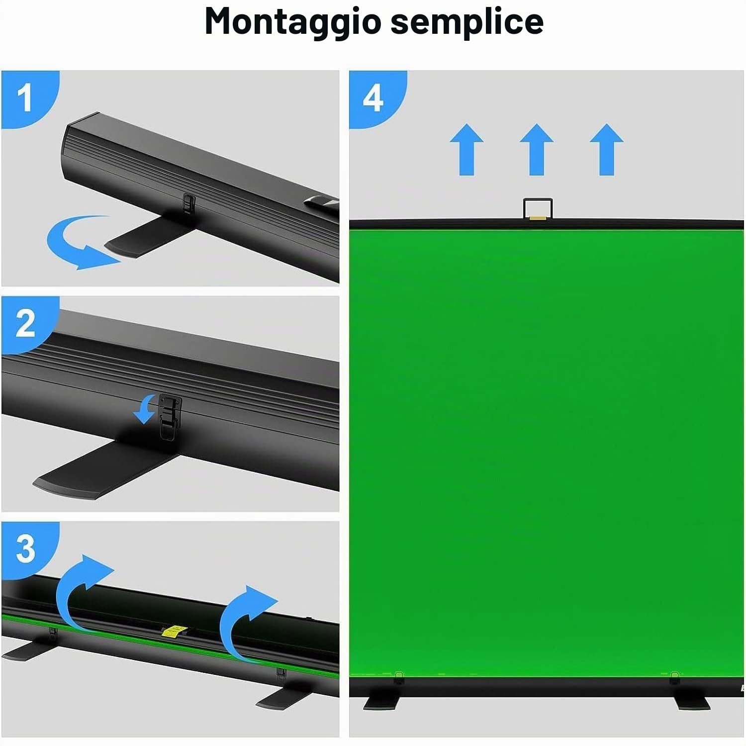 EMART Green Screen 155x200cm, Pannello Roll-up Greenscreen, Sfondo Fotografico Verde con Supporto per Studio Fotografico, Streaming, Videoconferenze, TikTok, Zoom