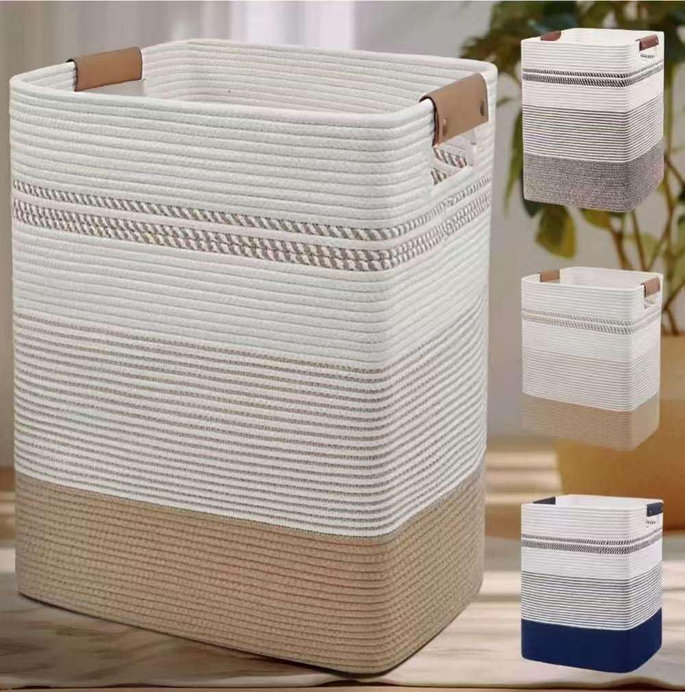 Laundry basket - 85L large capacity square laundry basket | With leather handle | Store dirty clothes, blankets, toys | Bathroom, bedroom, living room, multifunctional storage basket