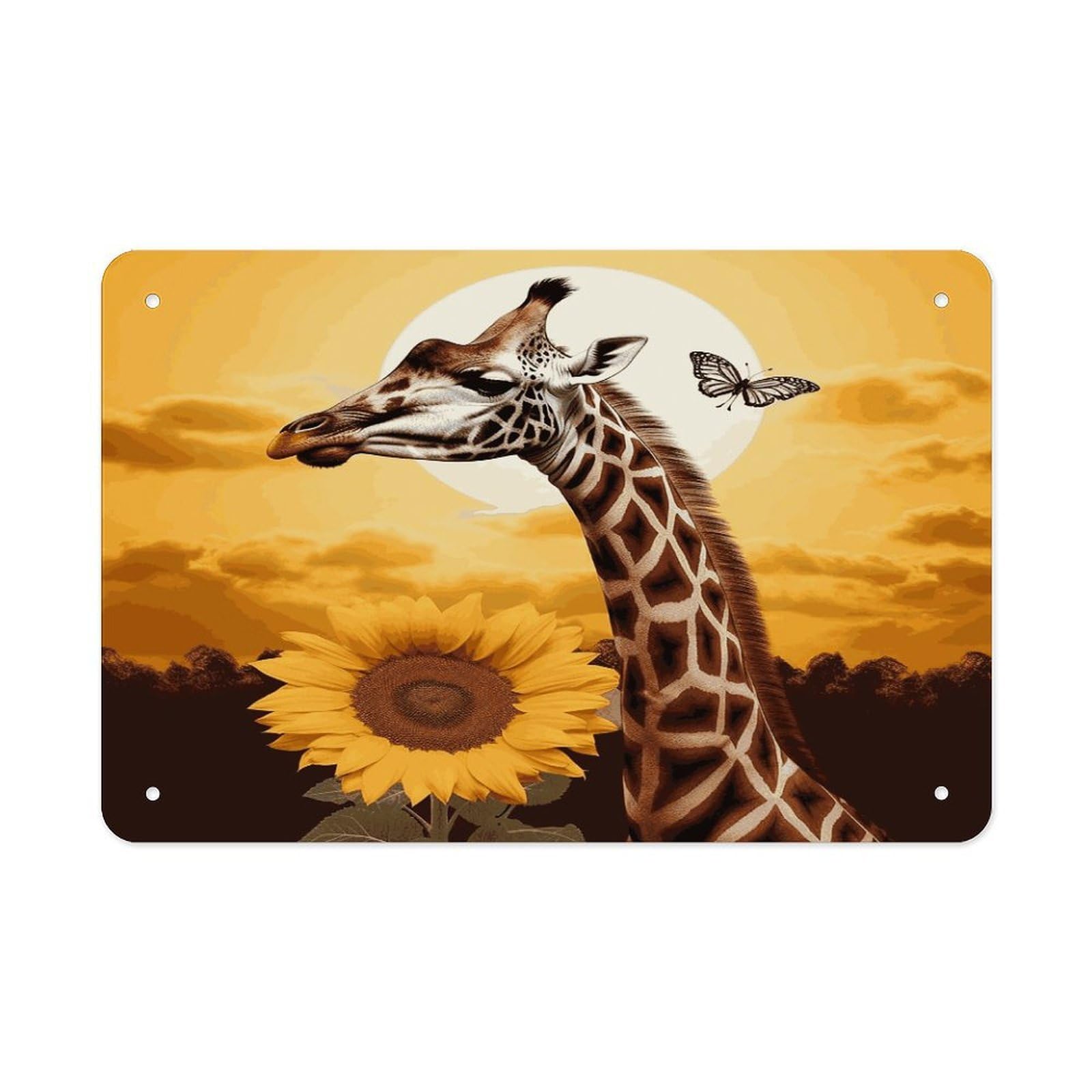 Giraffe And Sunflower Metal Signs Wall Art Tin Sign