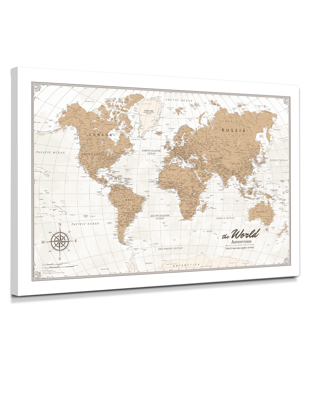 IPIC Vintage World Maps for Wall, World Map Canvas, Total Size 24x16 in