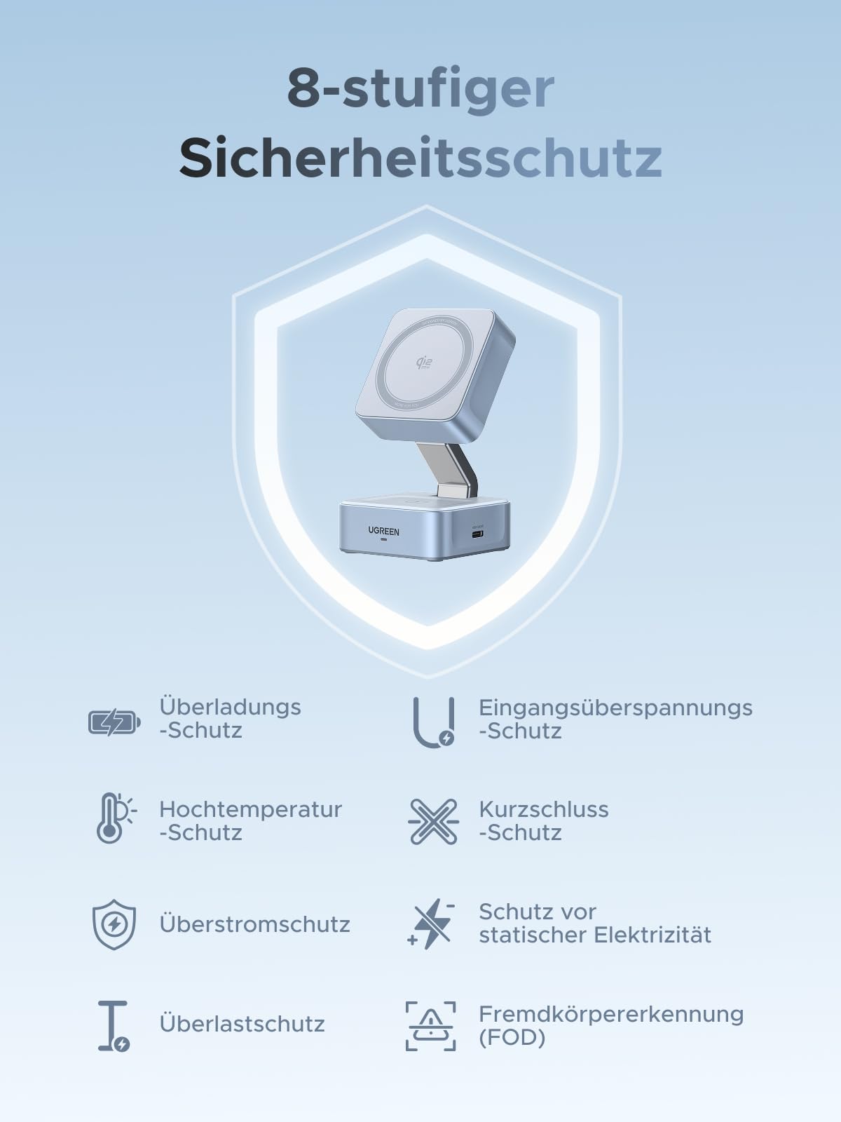 UGREEN MagFlow Qi2 25W 2 in 1 iPhone Faltbare Ladestation mit Magsafe | 70° neigbar und reisefreundlich, kabelloses Ladegerät, Qi2 zertifziert, kompatibel mit iPhone 17/16, Airpods, mit 1m Kabel