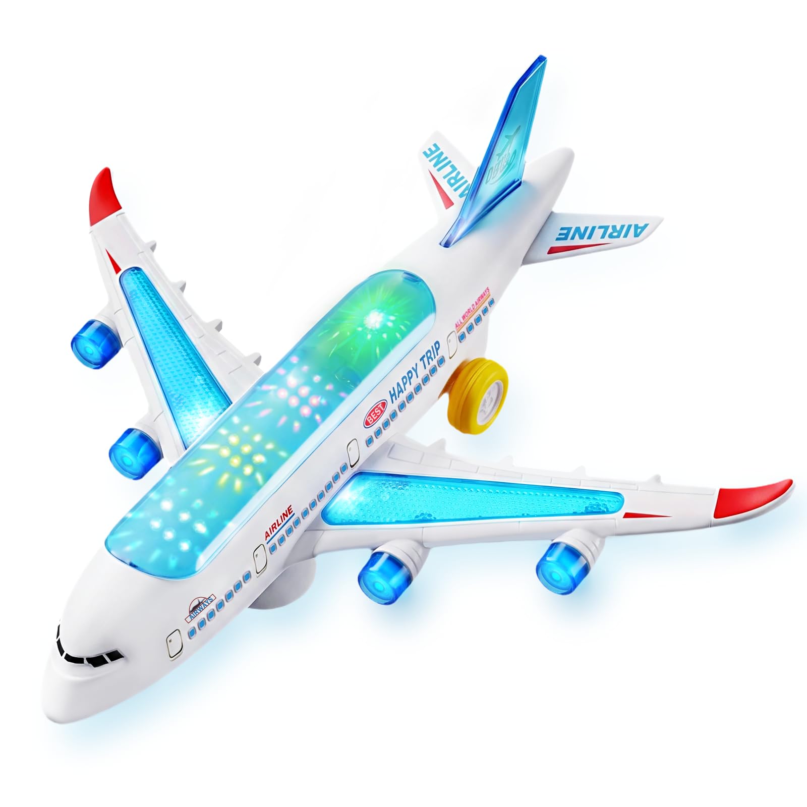 VYKOBLO Kids Aeroplane Toy - Electric Aeroplane Toy with Flashing LED Lights & Sounds, Bump and Go Plane Model for Toddlers Boys Girls Ages 3 4 5 6 7 8-12, Christmas Birthday Gifts