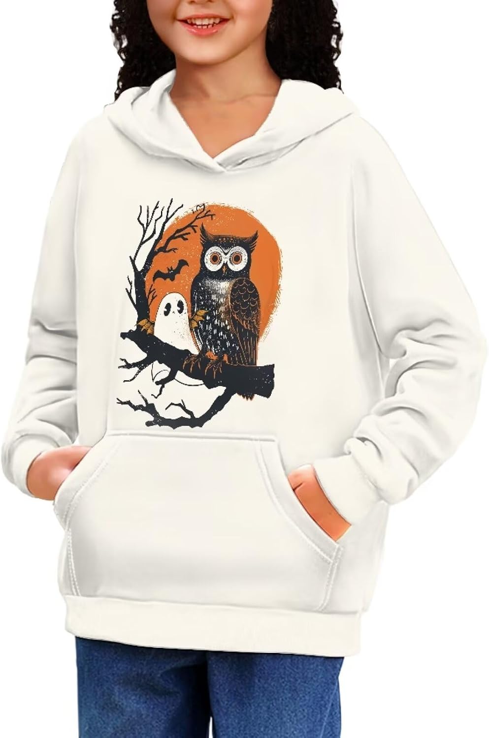 Owl Ghost Hoodies Girls Long Sleeve Shirts Size 11-13 Comfortable Fashion Pullover Hooded Teen Girls Trendy Clothes Roundneck Hoodie Sport Wear Streetwear for Daily Casual