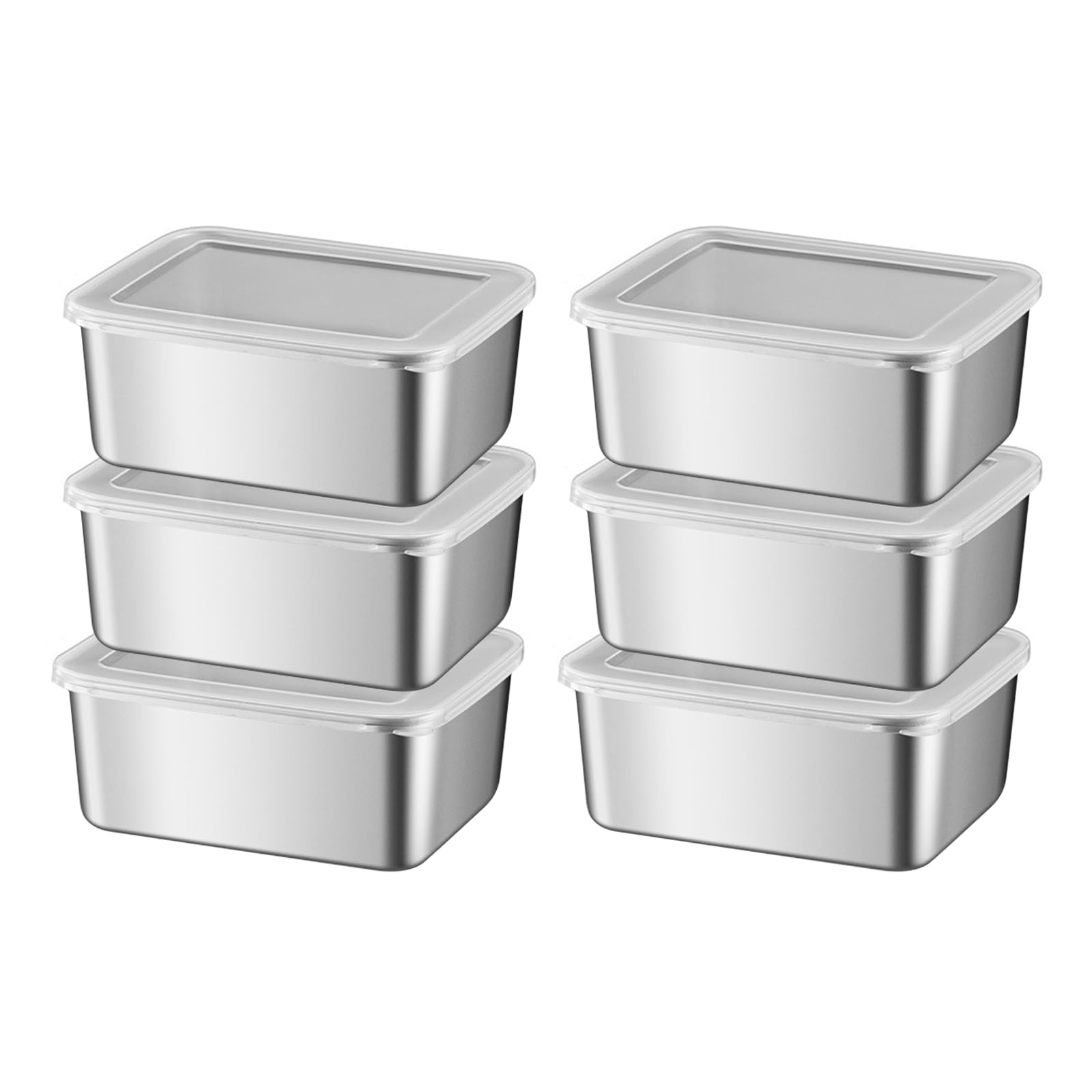 6pcs Stainless Steel Containers, Stainless Steel Multipurpose Reusable Stackable Box with Lid, Transparent Lid Food Storage Container Oven Freezer Dishwasher Safe