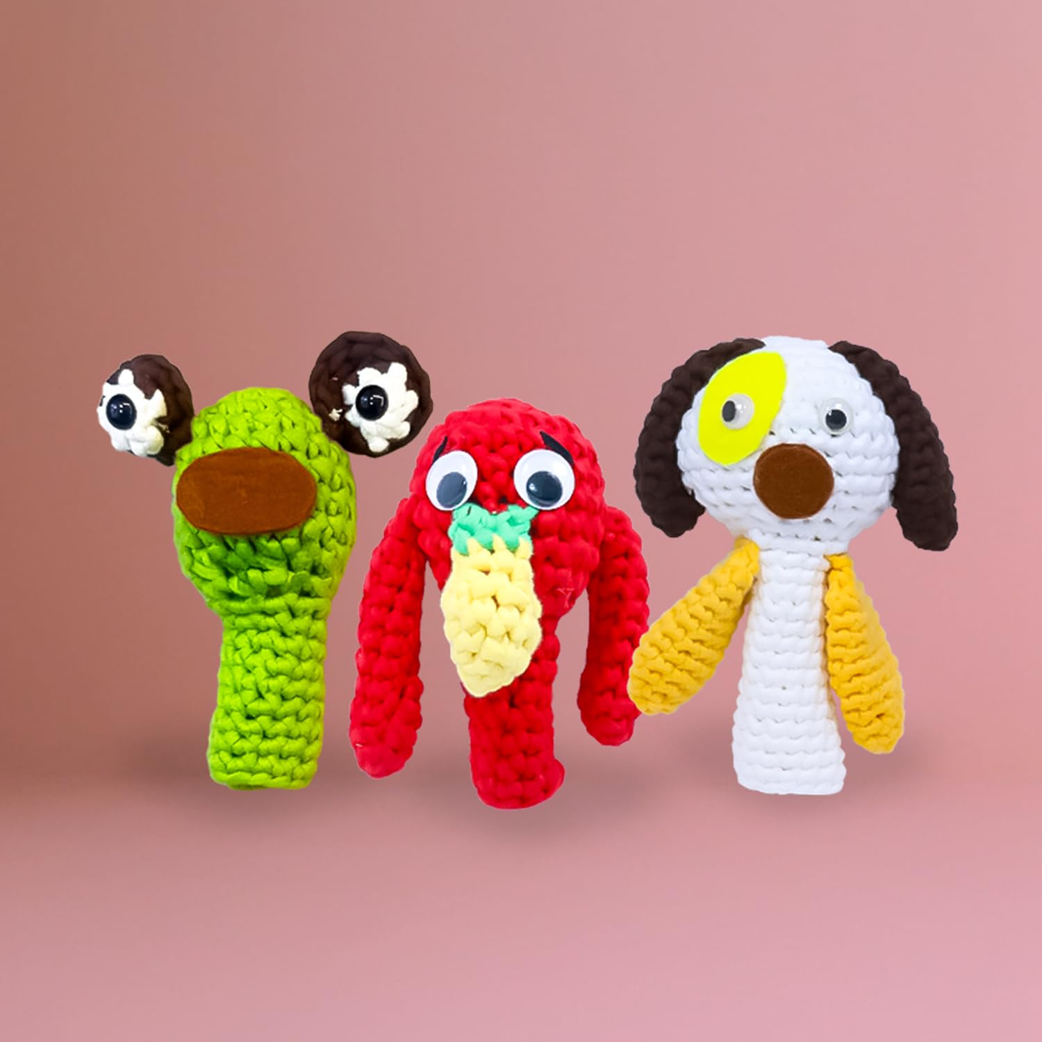 Crochet Kit for Beginners Adults and Kids | Create 3 Crochet Finger Puppets | All Inclusive Knitting Kit with Accessories, Non-Fraying Wool, Video and Photo Instruction, Multi-Coloured