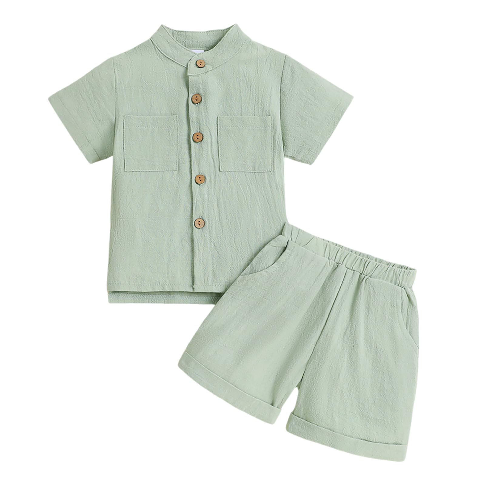 Cokbyavla Boys Green Shirt And Short Set For 2-Piece, Toddler Rain Suit Linen Outfits 4T Toddler Hawaii Outfits Baby Fall Winter Plaid Short Sl(,4-5 Years)