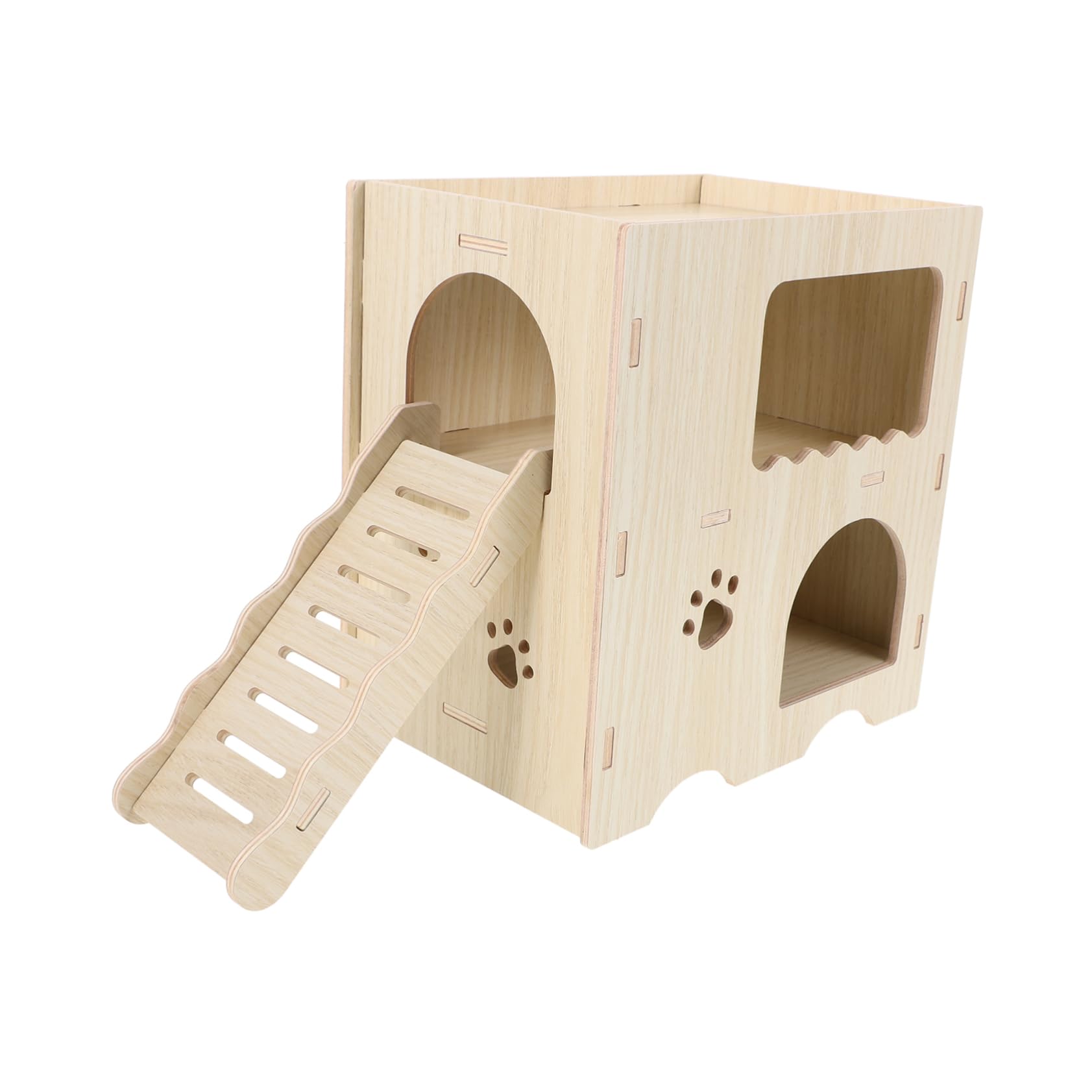 Hemobllo Maison en Bois Beige pour Hamster avec Échelle, Habitat de Repos et Jouet Anti-Ennui Adapté la Cage des Petits Animaux