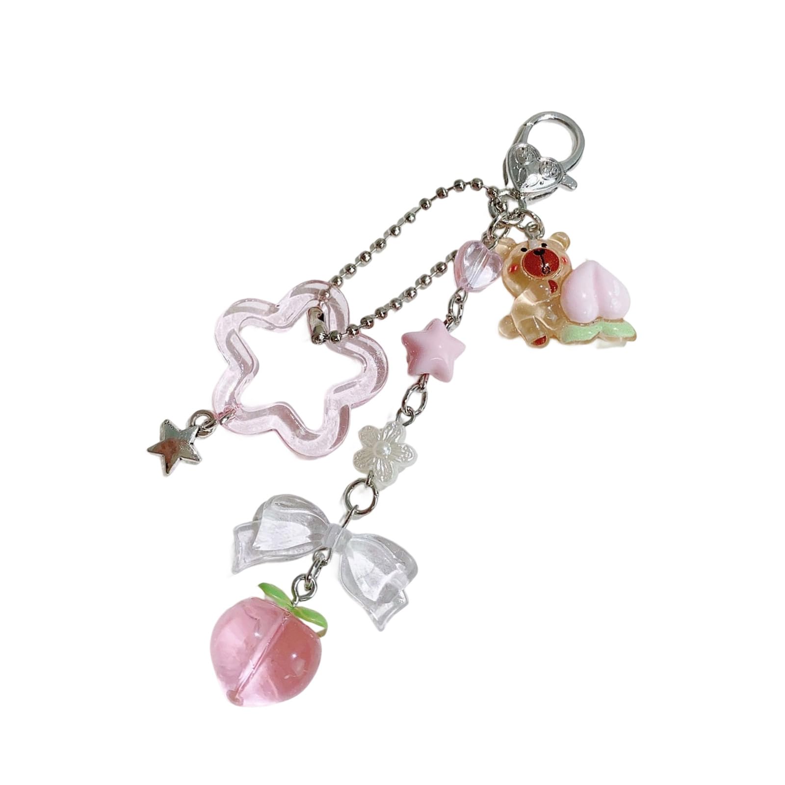 Xiaoqenan Unisex B Acrylic Fruit Keychain Peach/Strawberry Decoration Lightweight Keyring Stylish Ackpack Accessory For Teens Anime Girl Keychain For Women