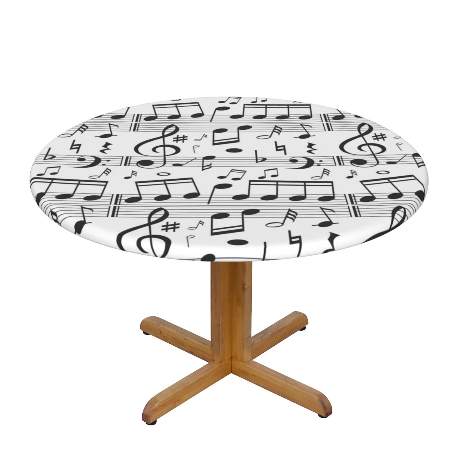 ESNAIUVCD Music Note print Waterproof Round Tablecloth,Outdoor Table Cloth with Elastic Edged, Elastic Tablecloth Wipeable, Garden Table Cloth Suitable for sizes 90cm-140cm