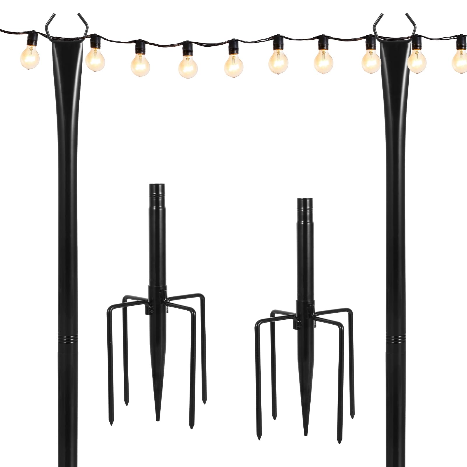 Confezione da 2 pali luminosi da 2,8 m, per esterni, con forcella, supporto in metallo per patio, cortile, terrazza