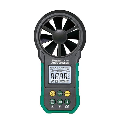 Pro'sKit Anemómetro MT-4615 Medición de velocidad de aire y volumen de aire Retroiluminación LCD grande Max.Min. Valor Indicación de batería baja