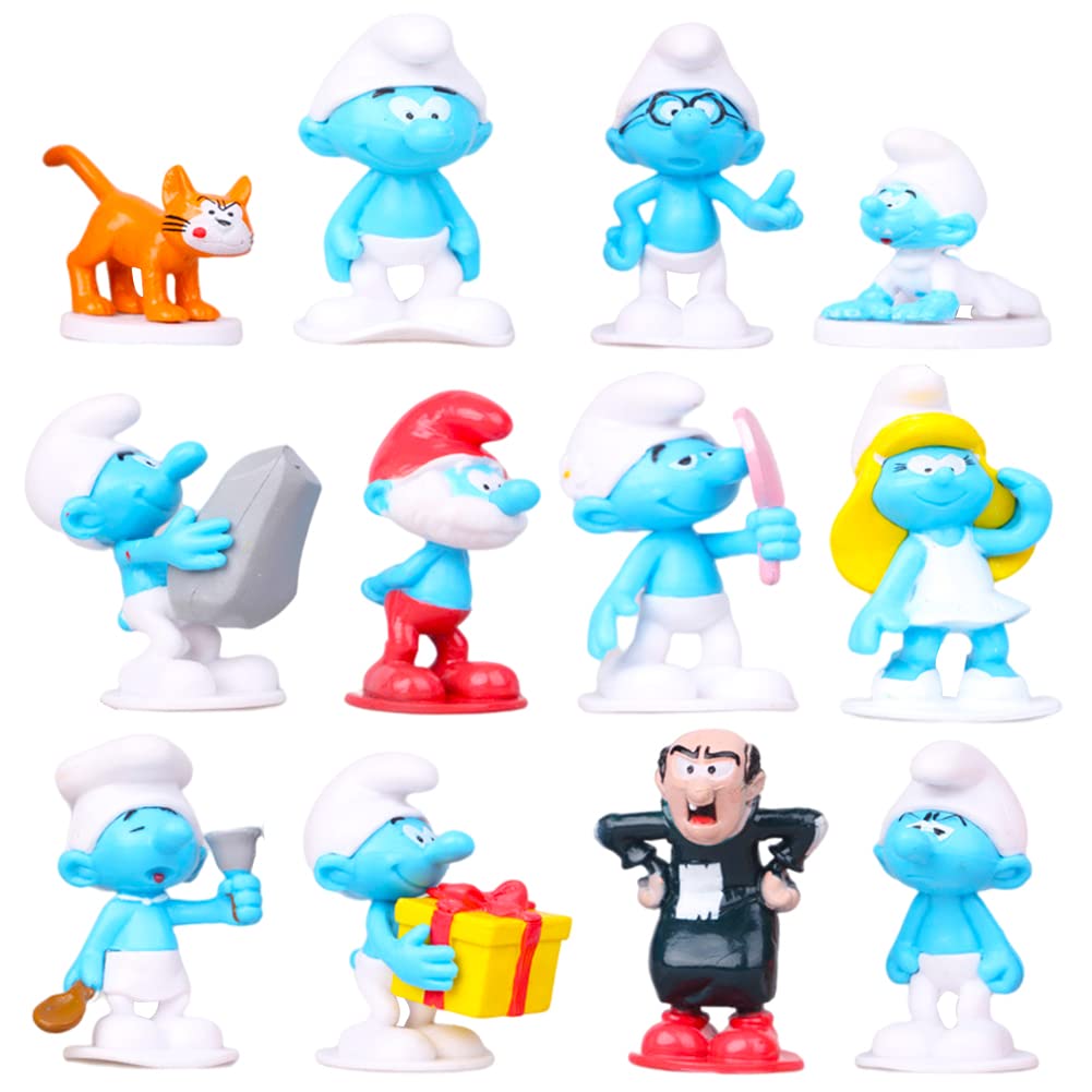 The Smurfs Figures Set of 12 Cupcake Figures, Cake Decoration Cake Topper for The Smurfs, Mini Figures Set for Girls/Boys, Children's Day, Cake Decoration, Birthday Party Supplies