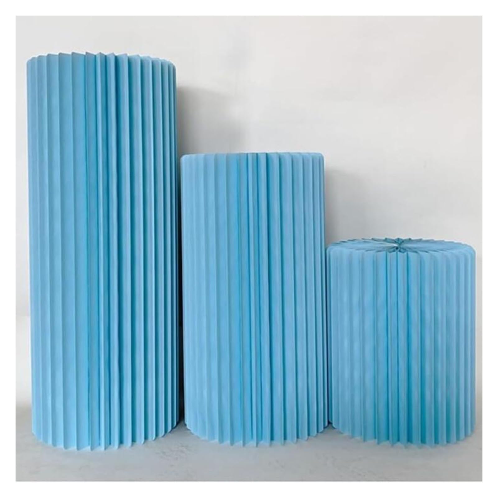 GDHKDDFL Paper advertising stands for trade shows and event 3pcs Foldable Paper Columns Pedestal Stands With Acrylic Disc, Cylinder Centerpiece Party Weddings(Blu)
