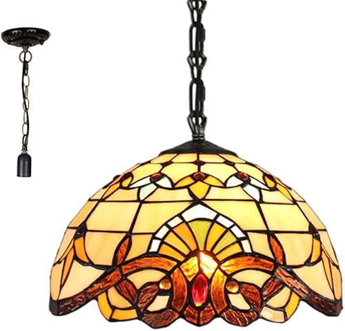 Lámpara de araña barroca estilo Tiffany, varios cabezales, estilo victoriano, hecha a mano, con pantalla de vitral, lámpara colgante para comedor,