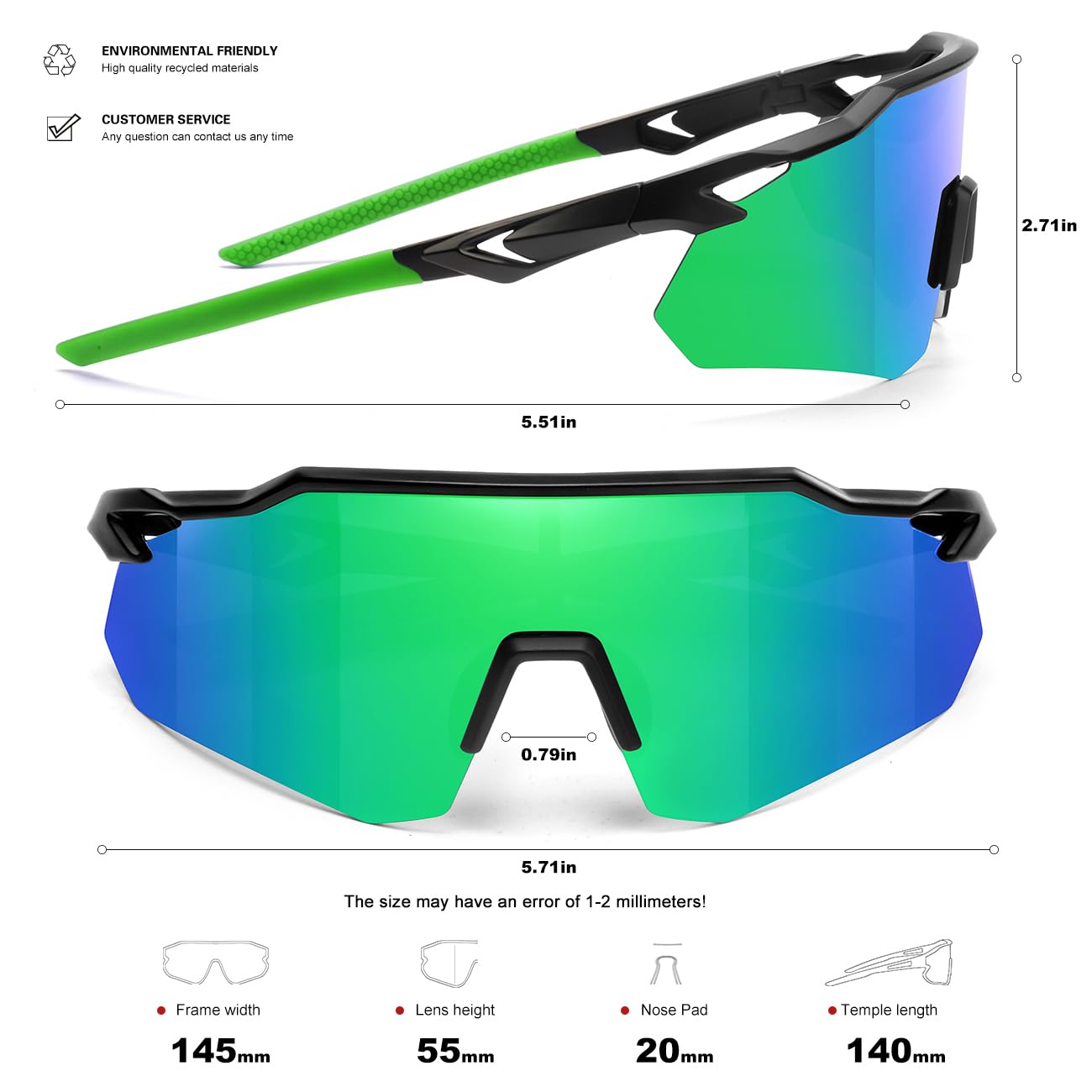 SEKKAF Occhiali da sole sportivi polarizzati per uomo e donna, protezione UV, leggeri, per corsa e ciclismo, naselli antiscivolo