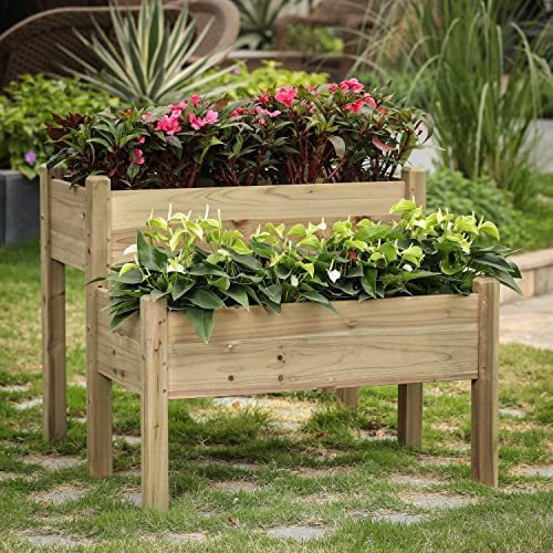 LuxenHome Wood Two Tier Raised Garden Bed