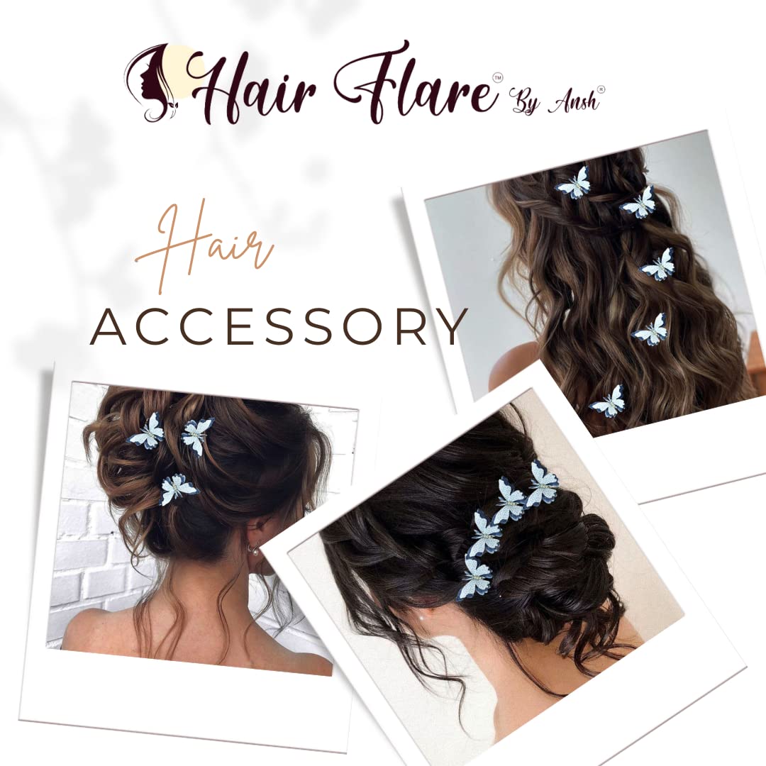 Hair Flare Velvet Butterfly Hair Pin/Comb Slide Designed Hairpin/Side Juda pin/Bridal Hair Accessories- 2462, Grey, Pack of 6 2