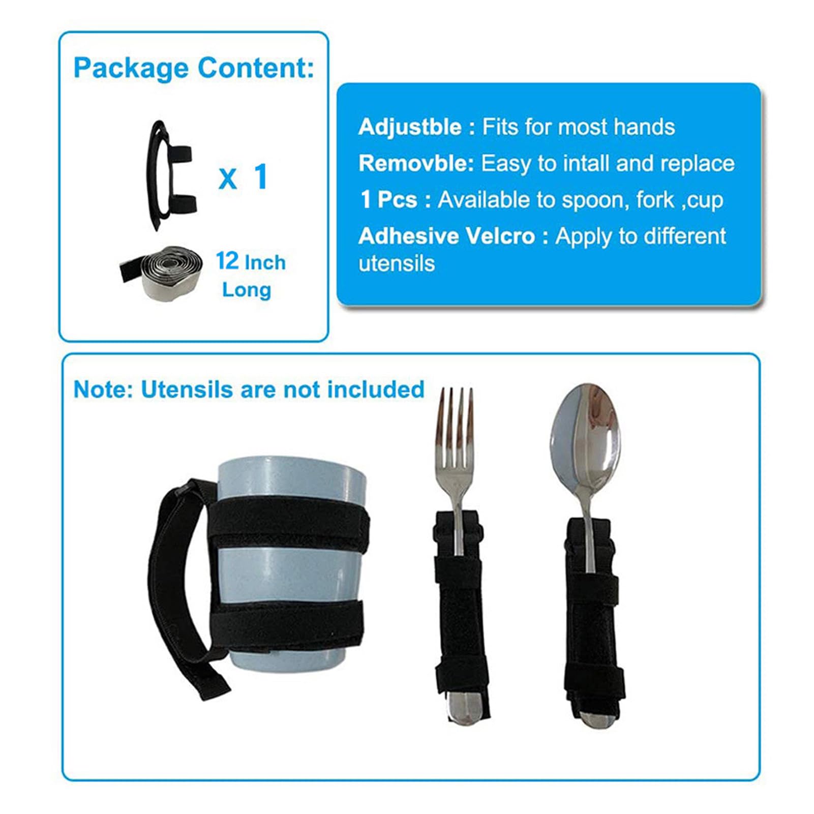 Spoon Fork Cuff Utensil Adjustable Holder Strap Antislip Polyester Spoon Fork Cutlery Holder Strap for Assistive Eating