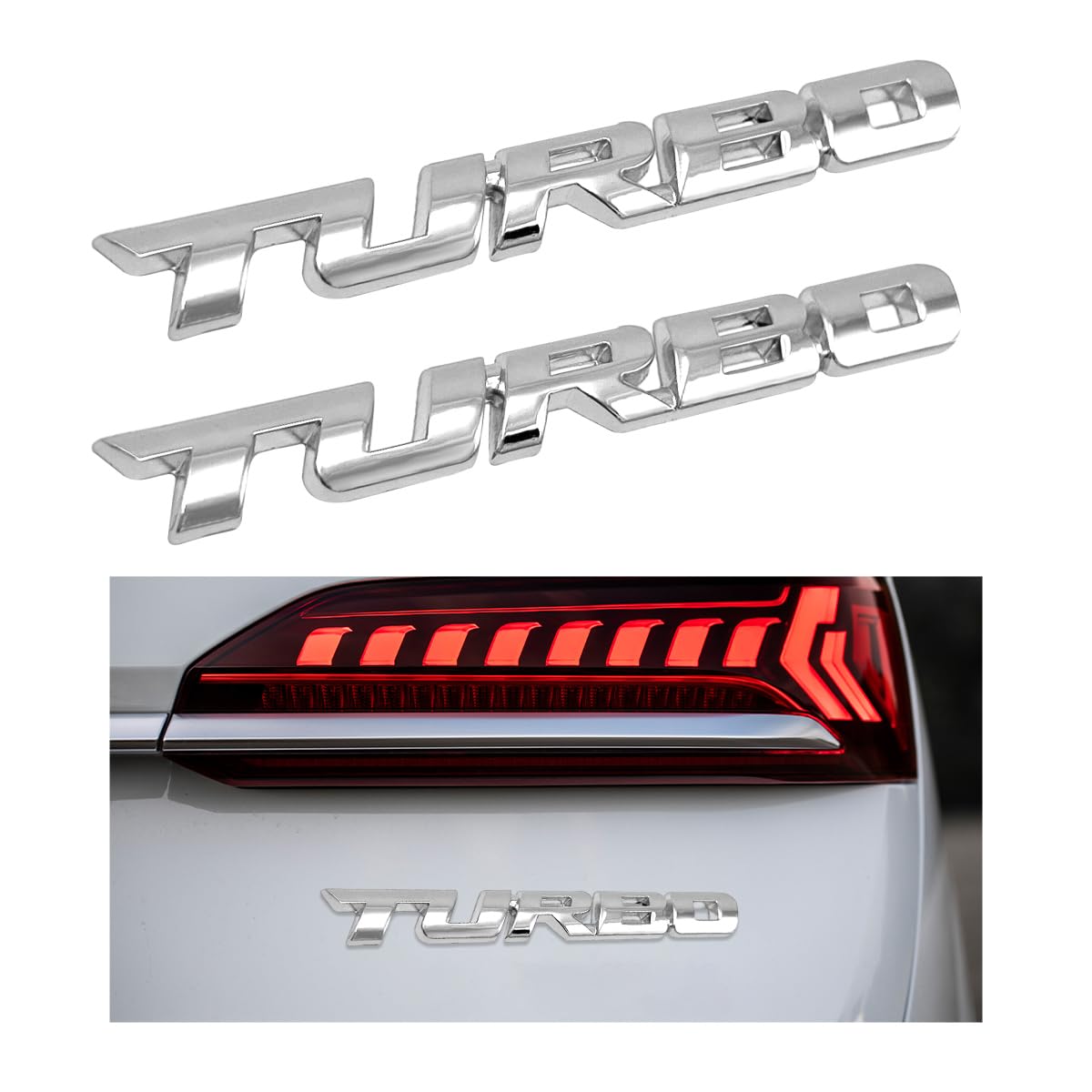 2PCS Turbo Car Emblem Decal, 3D Metal Turbo Badge for Auto Side Body Fender Trunk, Zinc Alloy Badge Decals Sticker for All Vehicles Trucks SUV, Universal Car Accessories (Silver)