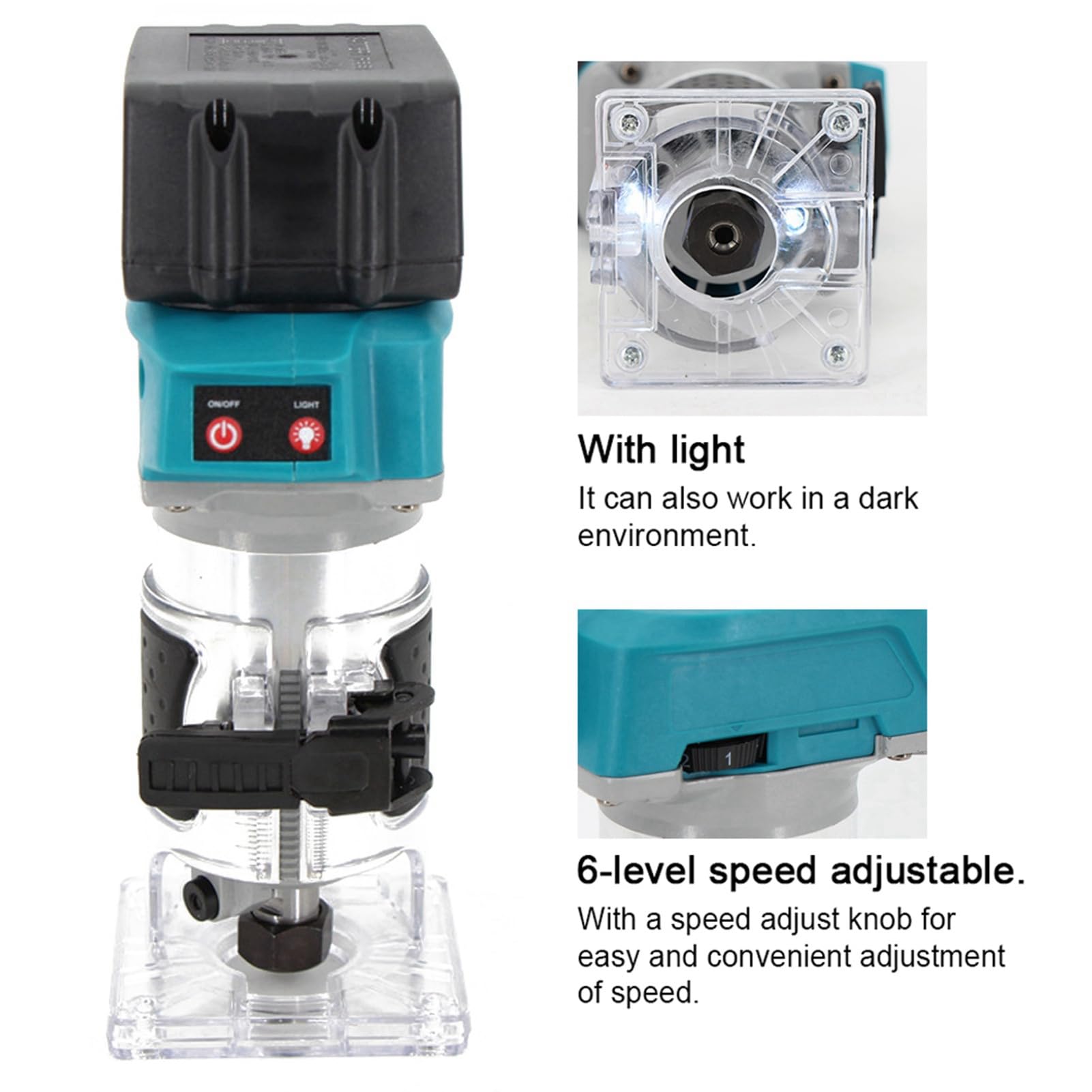 Karlak Fresadora de Madera, Cortadora Eléctrica de 600 W, 18000 Rpm, Velocidad Ajustable de 6 Niveles, Alimentada por Batería, para Carpintería, Procesamiento de Gabinetes (1)