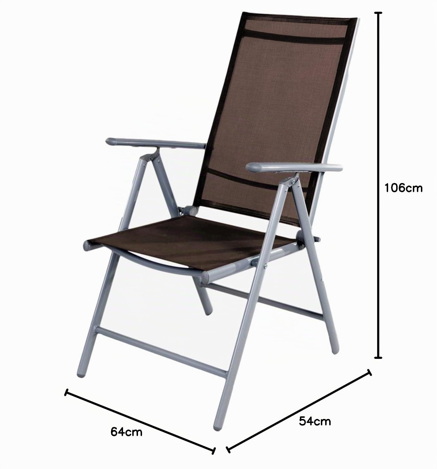 Mojawo Chaise de Jardin Pliante – Fauteuil à Dossier Haut en 7 Positions – Aluminium – Chaise Pliante – Résistant aux intempéries – Meubles de Jardin résistant aux intempéries – Argent/Chocolat
