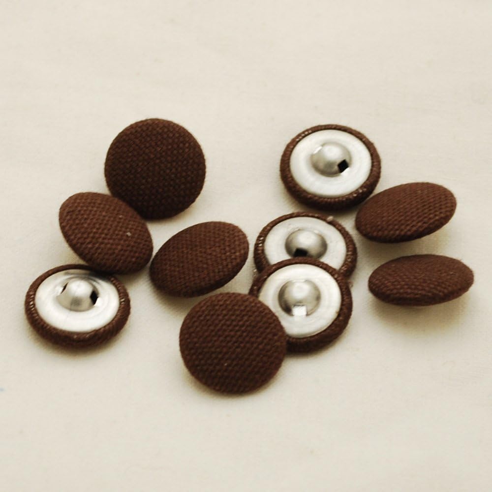 10 Fabric Covered Buttons - Brown - 1.4cm