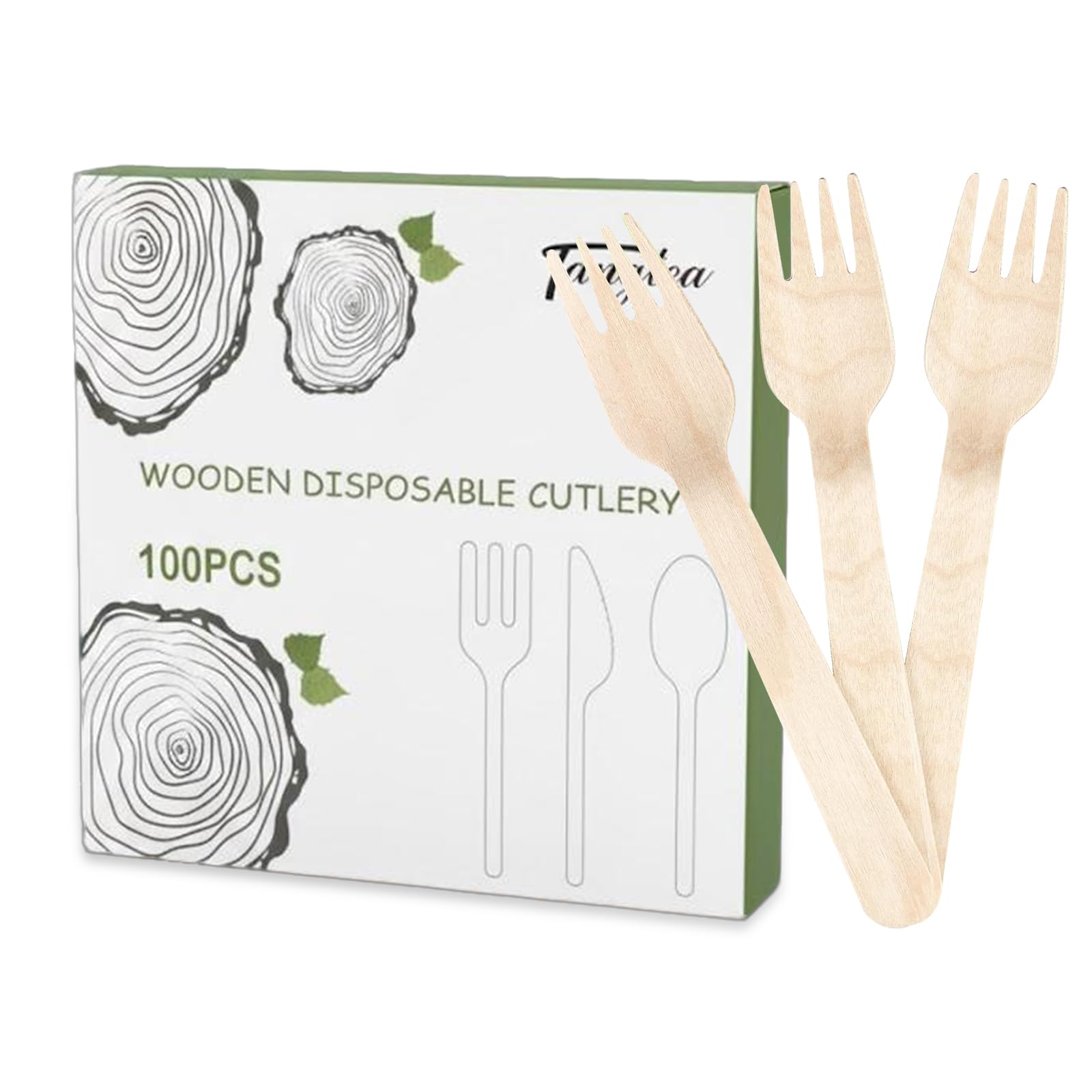 TANGTEA 100 Pack Disposable Wooden Forks – 6.2 Inch Splinter-Free Birch Cutlery – Sturdy Natural Wood Utensils for Weddings, BBQ, Parties & Camping –