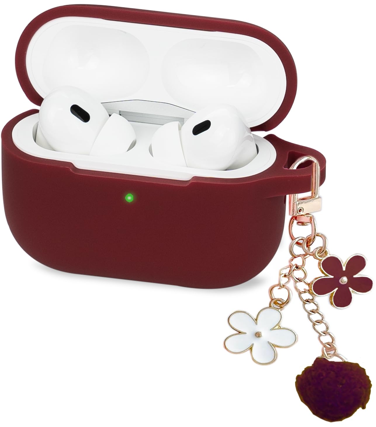 Cute Case for Airpods Pro 2nd/1st Generation Cover for Girl Women with Pom Pom Flower Keychain Soft Silicone Protective Skin for Airpods Pro 2/1 Gen