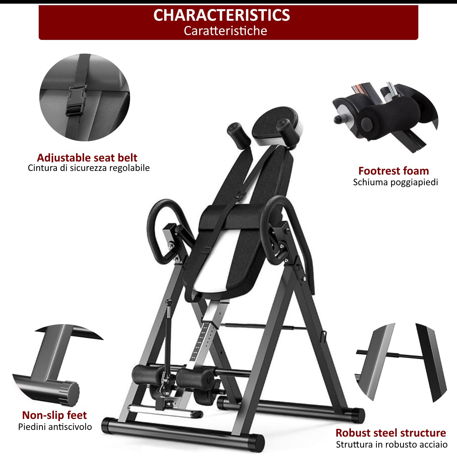 FFitness Panca a Inversione Imbottita Antigravitazionale Dimagrante Tavolo di Inversione Fitness Palestra Panca di Allungamento