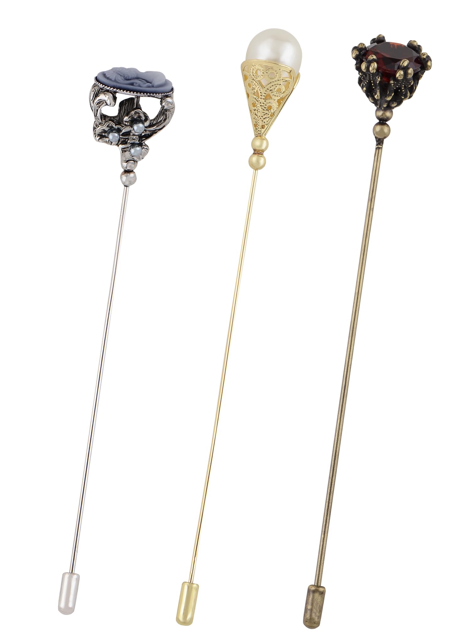 Alilang Vintage Hat Pin 5 inch Long Handle Golden Tone Lapel Pins Tie Scarf Brooch Jewelry Accessories Pack of 2/3/5