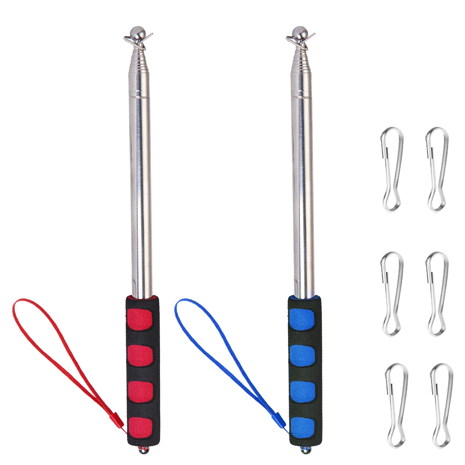 2 PCS 8.2ft Telescopic Flag Poles,Stainless Steel Handheld Portable Extendable Retractable Flagpoles with Clips,Anti-Slip Grip,Telescoping Banner Flag Pole Pointer for Tour Guide,Teachers,Festival