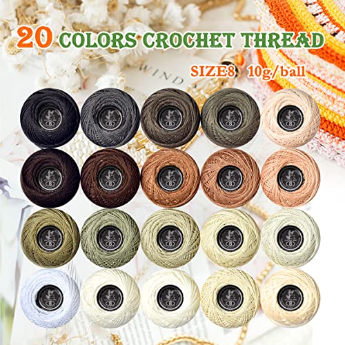 Image of Soft 20 Colors Classic Crochet Thread 20 Pack,100% Cotton (Brown Grey-3371-535)
