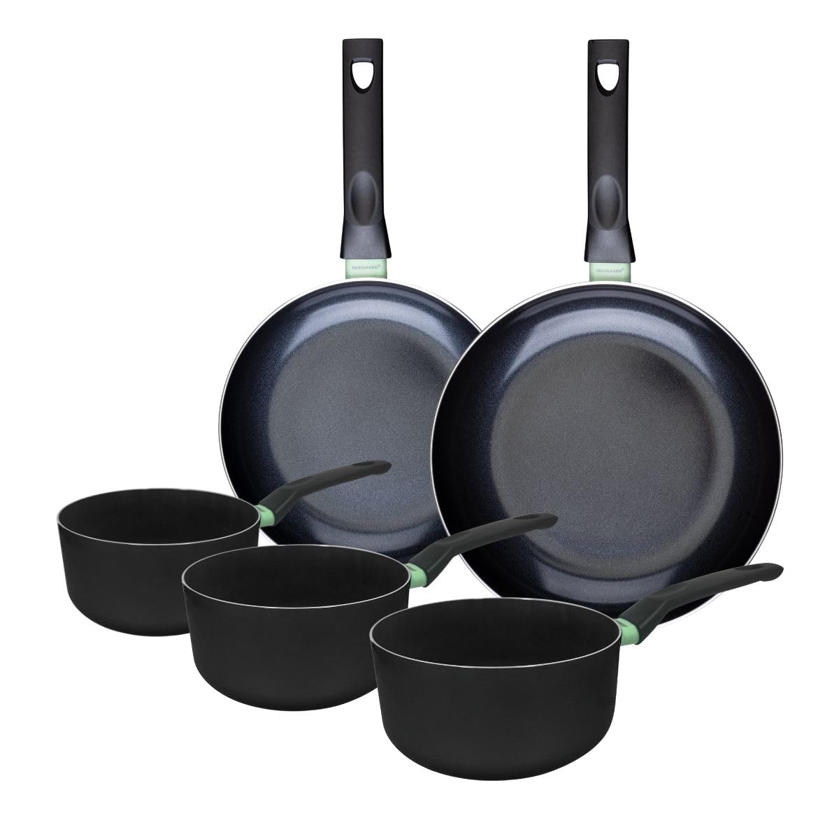Fackelmann Batterie céramique 2 poêles 24/28 cm et casseroles | Cuisson sans accroche, 5 pièces pour équiper le feu, Aluminium recyclé, 2 poêles 24 et 28 cm, Induction gaz vitro four